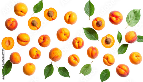  Juicy Apricot and Peach Duo with Green Foliage isolated on transparent background