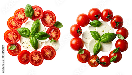  Fresh Tomato Cheese Basil Appetizer Plate isolated on transparent background