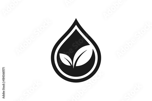 Valokuva asymmetric water droplet with leaf symbol