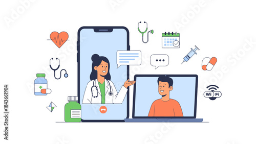 Modern Telemedicine Consultation with Healthcare Professional and Patient