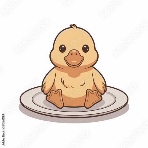 This adorable cartoon duck is sitting on a plate, creating a playful and whimsical visual that captures the essence of humor and cuteness in everyday dining.