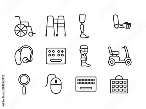 Outline Assistive Icons. Assistive Devices. Line icon set of Ass