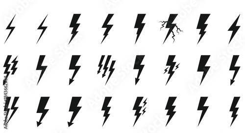 Collection of various lightning bolt icons and symbols