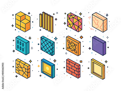 Colorful Wall Decor Icons. Decorative Wall Panel. Colorful isome