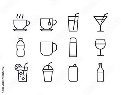 Porch Beverage Icons. Porch beverages. Line icon set of Porch be