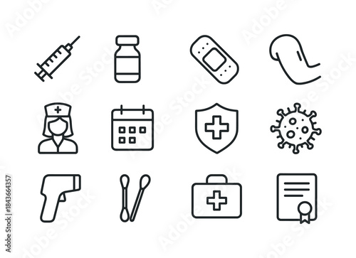 Vaccination Icon Set. Vaccination. Line icon set of vaccination: