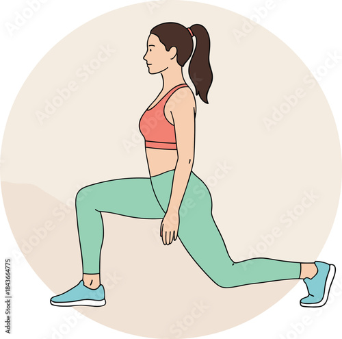 Lunge, exercise, fitness, workout, training, strength, leg, glute, quad, hamstring, muscle, lower, body, movement, physical, health, woman, female, routine, pose, diagram, illustration, sport,