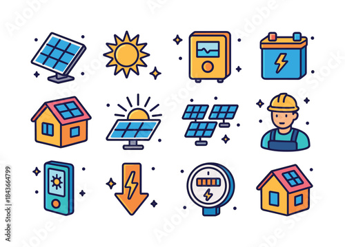 Solar Energy Icons. Solar Power. Colorful isometric vector icons
