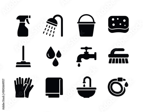 Water Cleaning Icons. Cleaning water. Solid icon set of cleaning