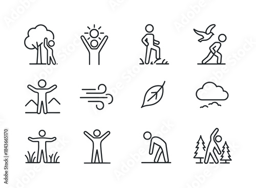 Nature Stretch Icons. Stretch in Nature. Line icon set of Stretc