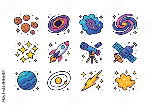 Colorful Space Icons. Deep space. Colorful isometric vector icon