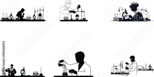 Laboratory Assistant Conducting Science Experiment Silhouette