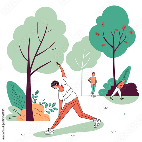 Man stretching and doing morning exercise in the park