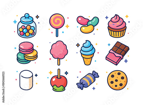 Colorful Sweet Icons. Sweet shop. Colorful isometric vector icon
