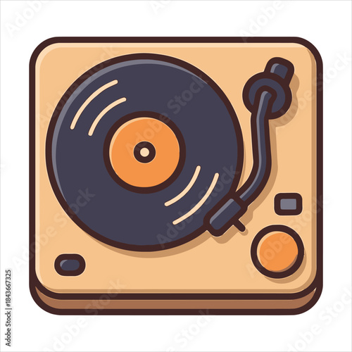 Stylized Turntable Illustration with Vinyl Record and Retro Aesthetic Design.