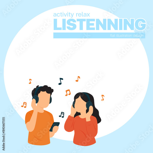 listenning music activity relax lifestyle flat symbol illustration space for copy space poster banner