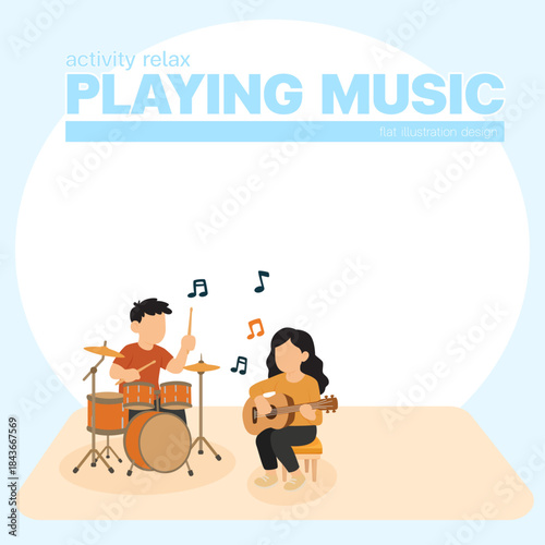 play instrument music activity relax lifestyle flat symbol illustration space for copy space poster banner