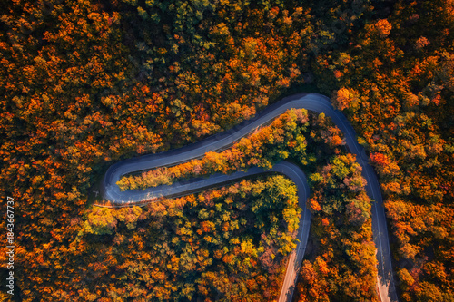 Aerial view of mountain winding road in Kakheti, Georgia. High quality photo