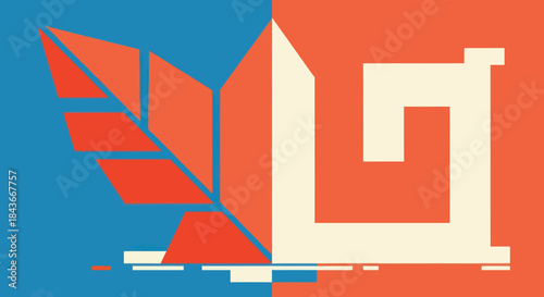 Abstract Design Featuring a Stylized Wheat Stalk and a Letter.