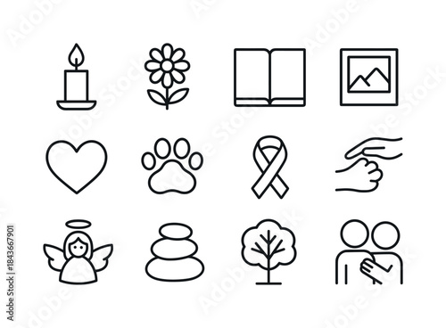 Coping Rituals Icons. Coping rituals. Line icon set of Coping ri