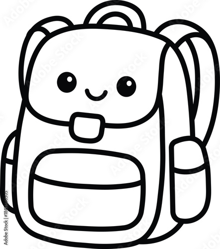 Cute Backpack Coloring Page Line Art