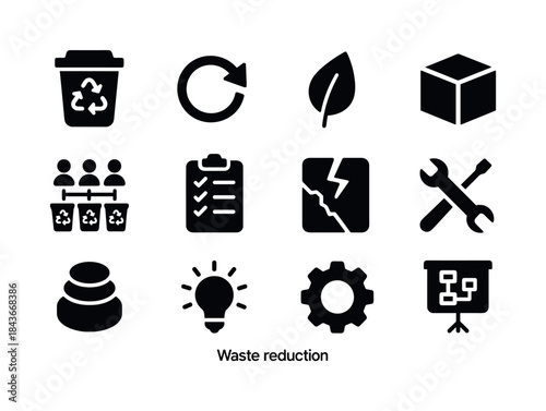 Waste Management Icons. Waste Reduction. Solid icon set of Waste
