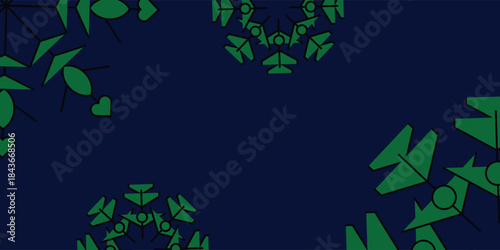 modern.Geometric Green Kaleidoscope Pattern on Deep Blue Background for Modern Design