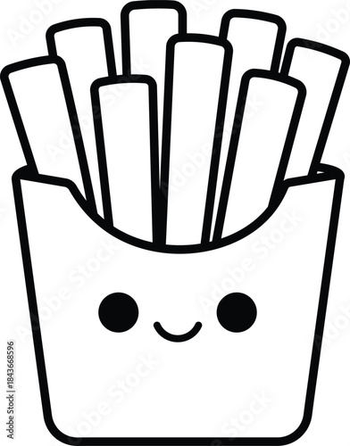 Cute French Fries Coloring Page Line Art