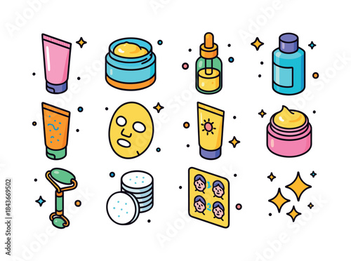 Colorful Skincare Icons. Skincare. Colorful isometric vector ico