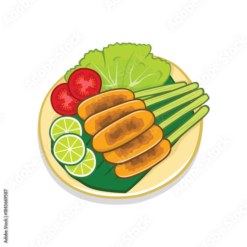 Sate Lilit is Delicious Grilled Skewers with Fresh Garnish on a Plate