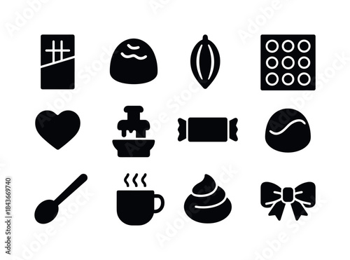 Digital Chocolate Icons. Chocolate Shop. Solid icon set of Choco