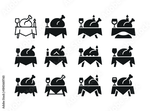 Festive Meal Icons. Preparing a festive meal. Icon set. Set Logo