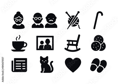 Grandparents Icon Set. Grandparents. Solid icon set of Grandpare