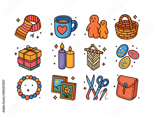 Colorful Handmade Craft Icons. Handmade Crafts. Colorful isometr