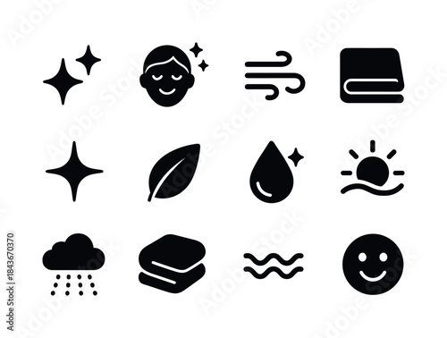Fresh Feel Icon Set. Fresh face feeling. Solid icon set of fresh