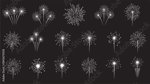 Fireworks Explosions on Black Background