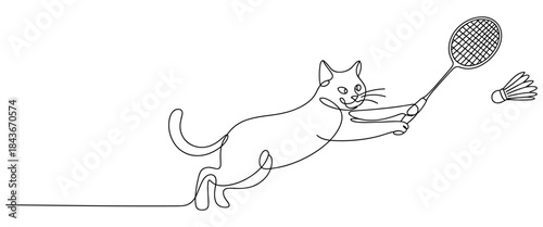 Cat Playing Badminton with Shuttlecock