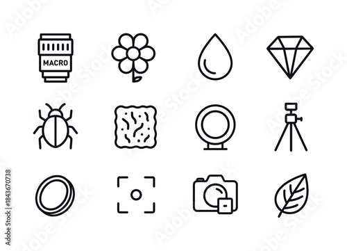 Macro Photography Icons. Macro photography. Line icon set of Mac