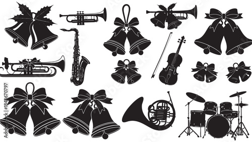 Black Music Instruments Silhouettes with Bows