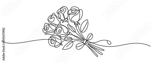 Elegant Bouquet of Roses Line Art Illustration