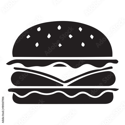 Hamburger vector illustration with cheese, lettuce, and meat on a white background