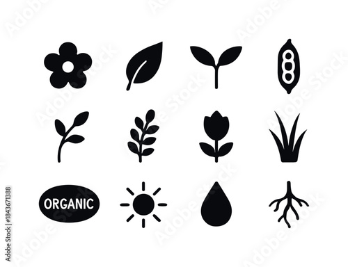 Nature Icon Set. Nature vibe package design. Solid icon set of n