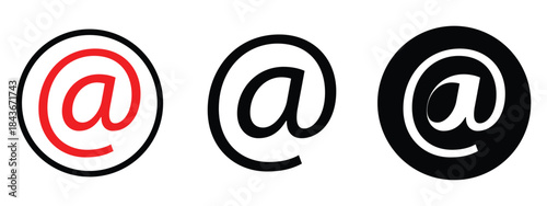 Email and Contact Information Icon Set – Business Card Symbols, @ Email Address, Phone, Location, Website, Black Outline and Filled Vector Icons