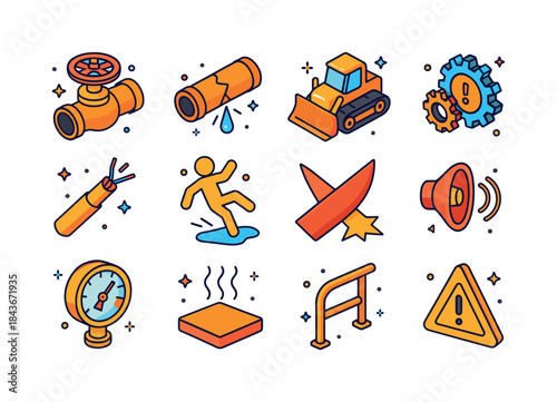 Industrial Hazard Icons. industrial hazards. Colorful isometric