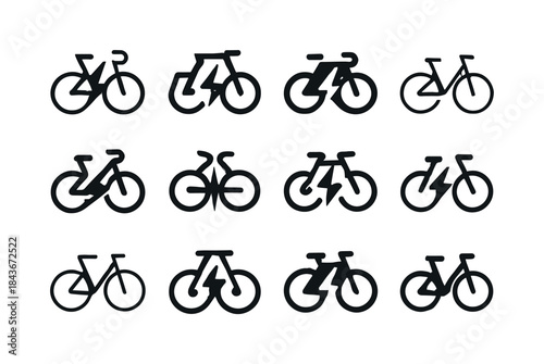 Electric Bicycle Logos. Electric bicycles. Icon set. Set Logo of
