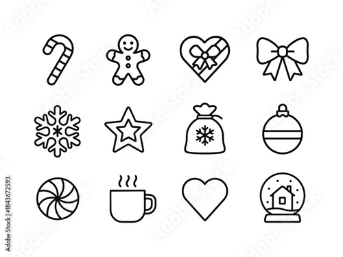 Holiday Sweet Icons. Holiday Sweets. Line icon set of Holiday Sw