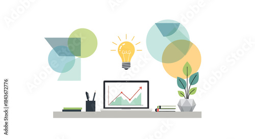 Creative business idea lightbulb on laptop