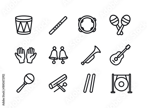 Cultural Dance Icons. Cultural Dance Instruments. Line icon set