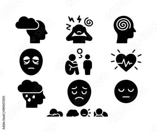 Emotional Struggles Icons. Emotional struggles. Solid icon set o