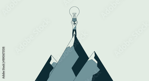 Hand holding light bulb on mountain peak